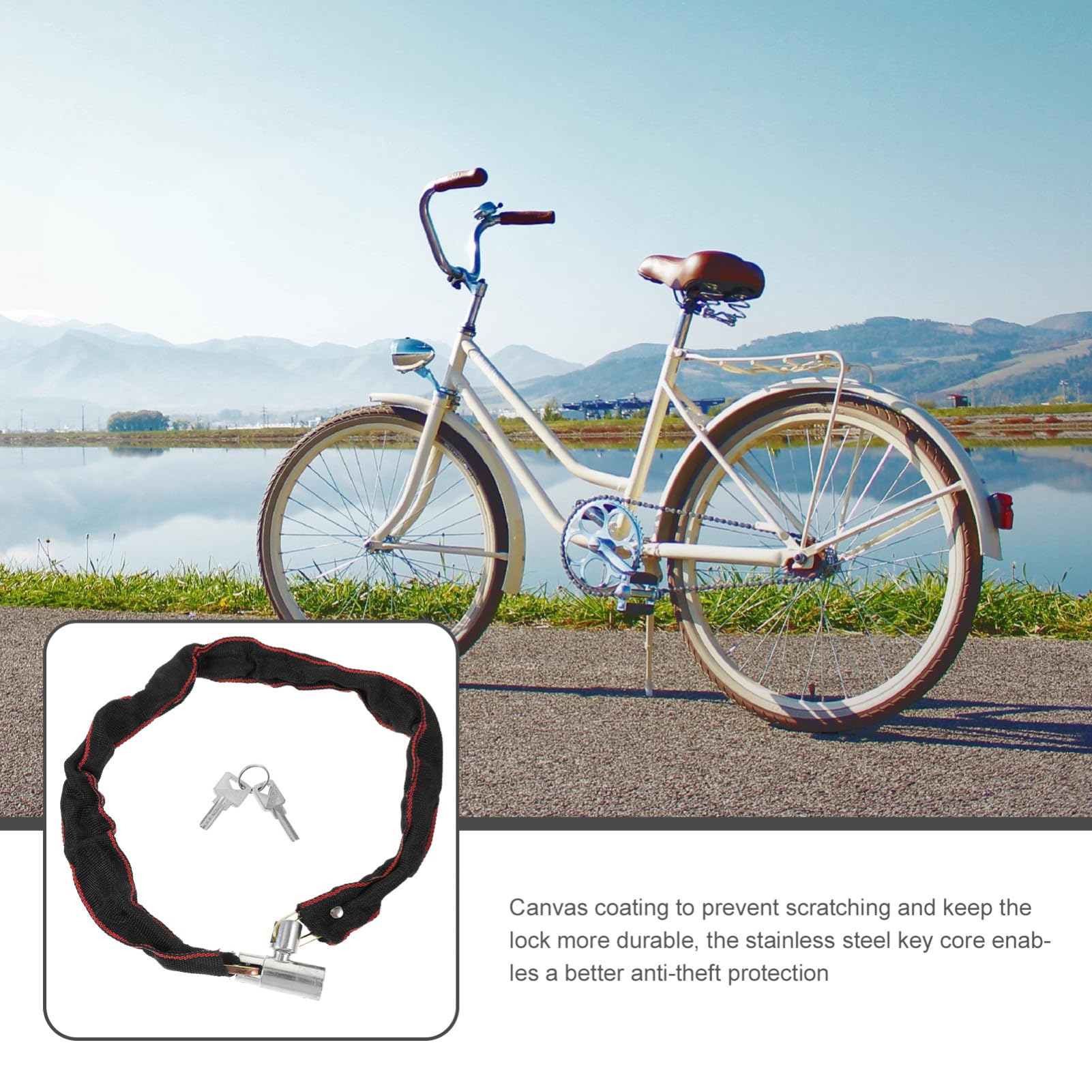 BESPORTBLE 80cm Bike Lock Cable Outdoor Lock Chain Lightweight Braided Stainless Steel Rustproof Random Color