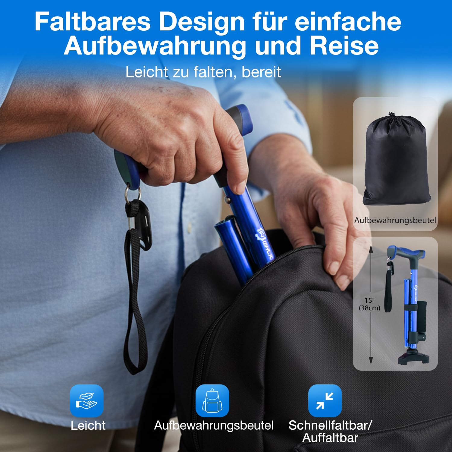 Verstellbarer Gehstock für Damen und Herren für Stabilität, selbststehender Gehstock mit zweitem Griff zum Stehen, 158,8 kg, robust, faltbar, zusammenklappbar, Gehstöcke für Senioren und Erwachsene