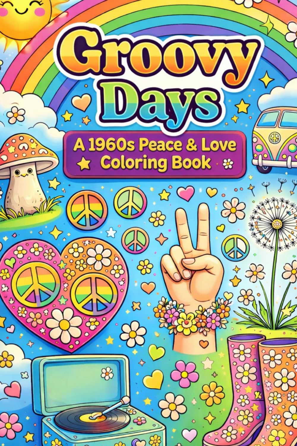 Groovy Days A 1960s Peace & Love Coloring Book: Easy Retro Designs for Relaxation, Stress Relief, and Creative Fun