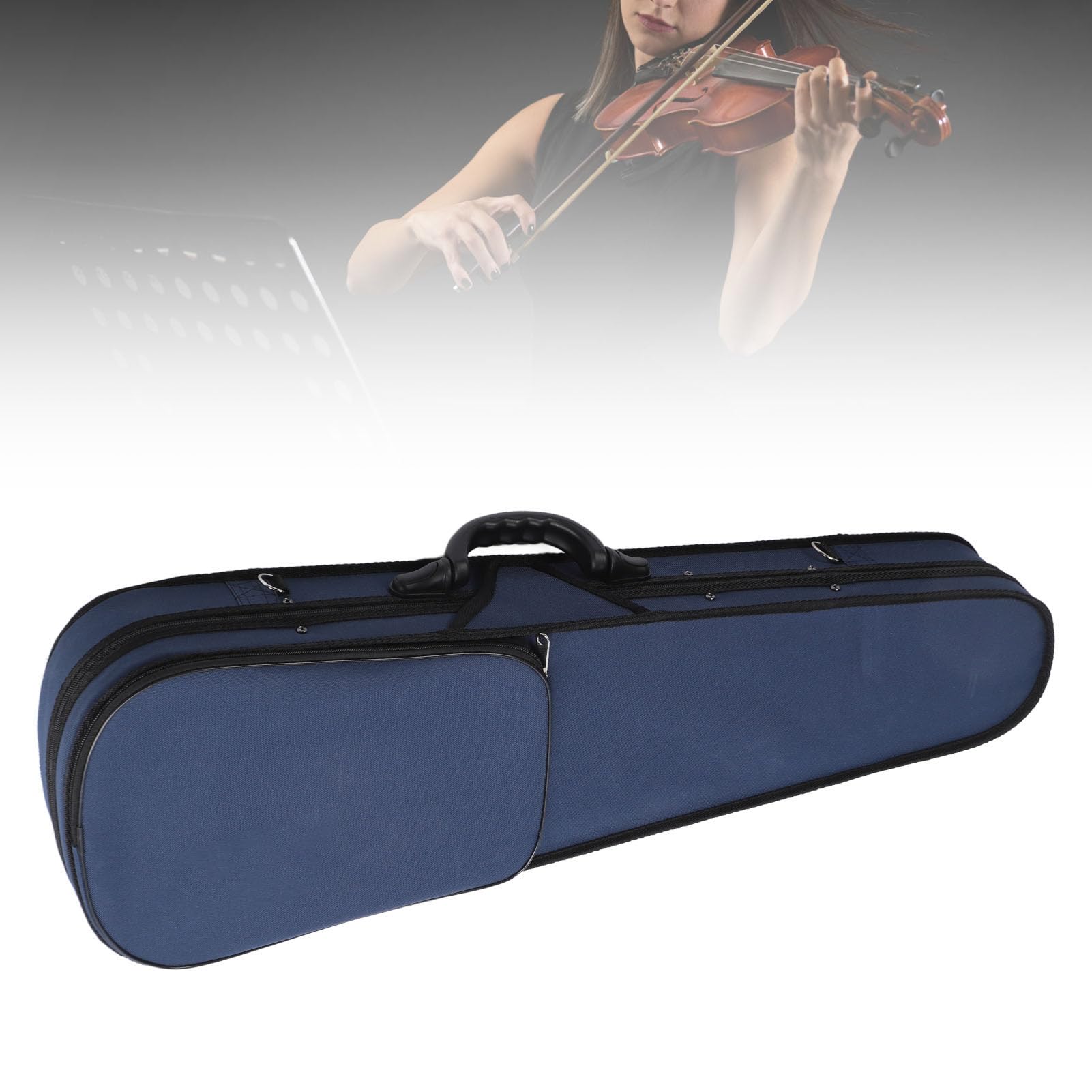 Estuche Rígido para Violín, Forma de Cuerpo Moldeado de Tela Oxford Triangular con Cierre de Gancho y Bucle y Medidor de Humedad Incorporado, Ideal para Protección de Violín