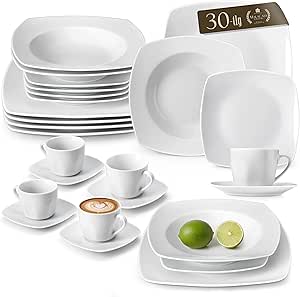 Service de Table Porcelaine 18 pièces Lignes Modernes 6 Personnes Lave