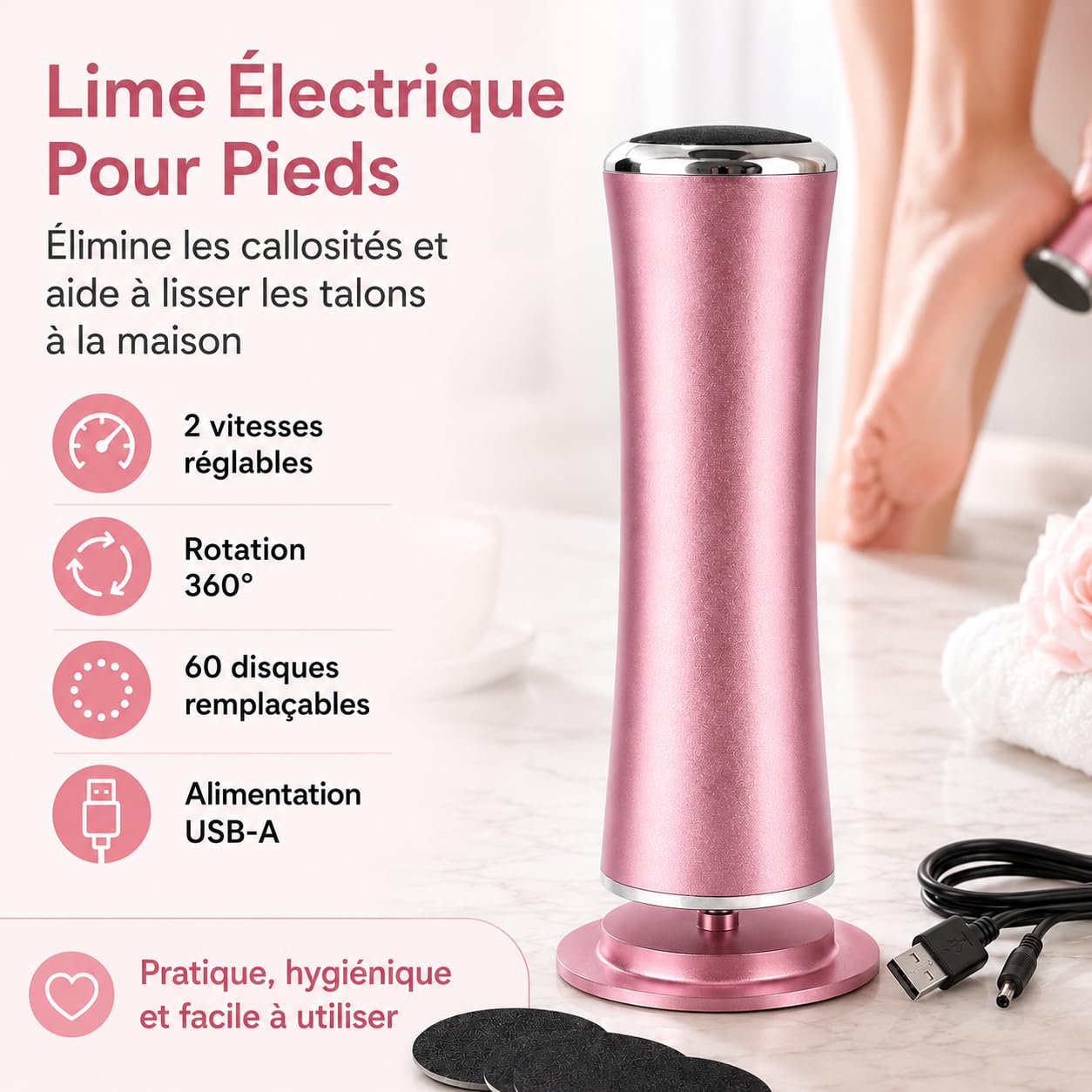 Râpe Pieds Électrique avec 60 Disques，Mixte - A