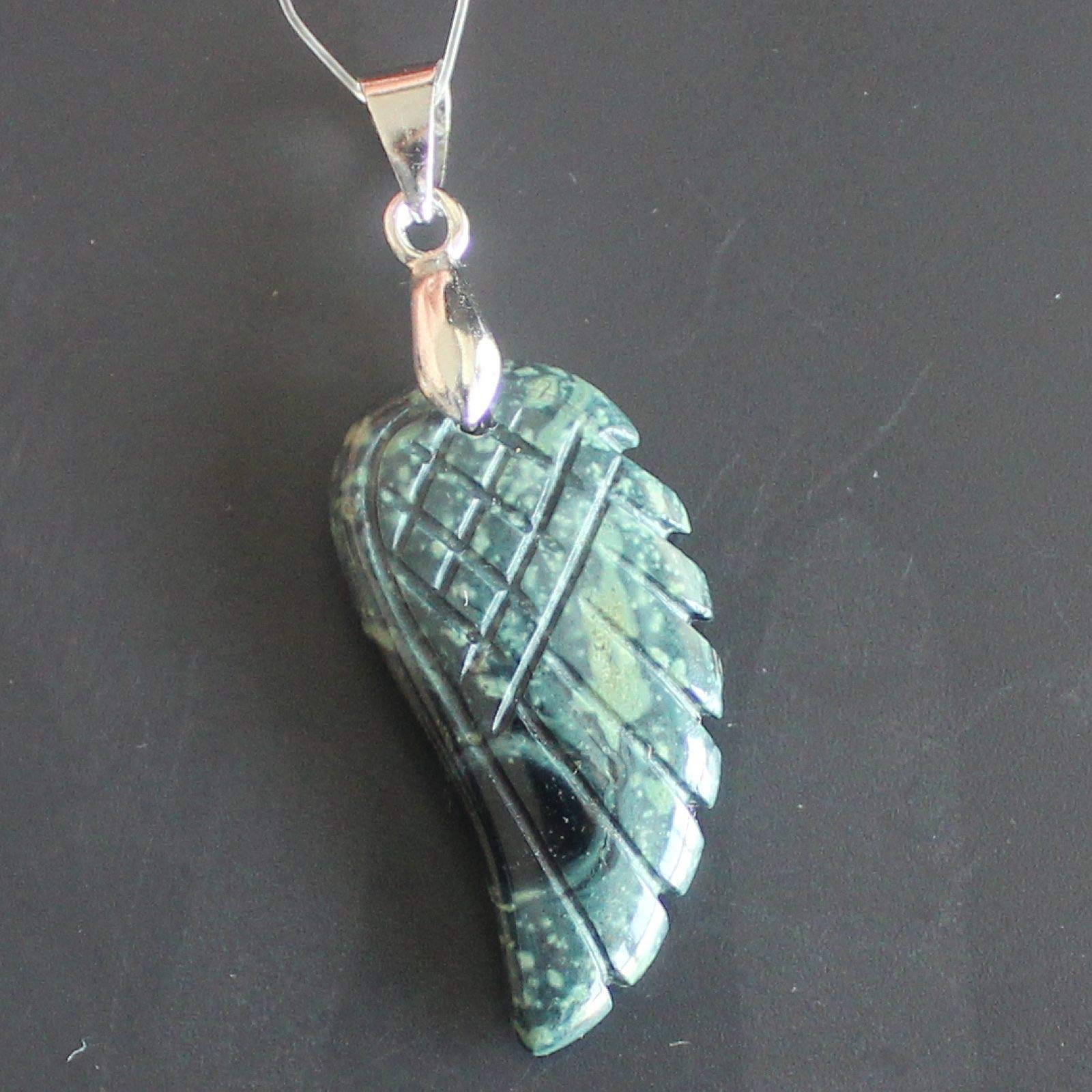 35mm Hand carved mixed gemstom angel wing for necklace pendant bead (kambaba jasper)