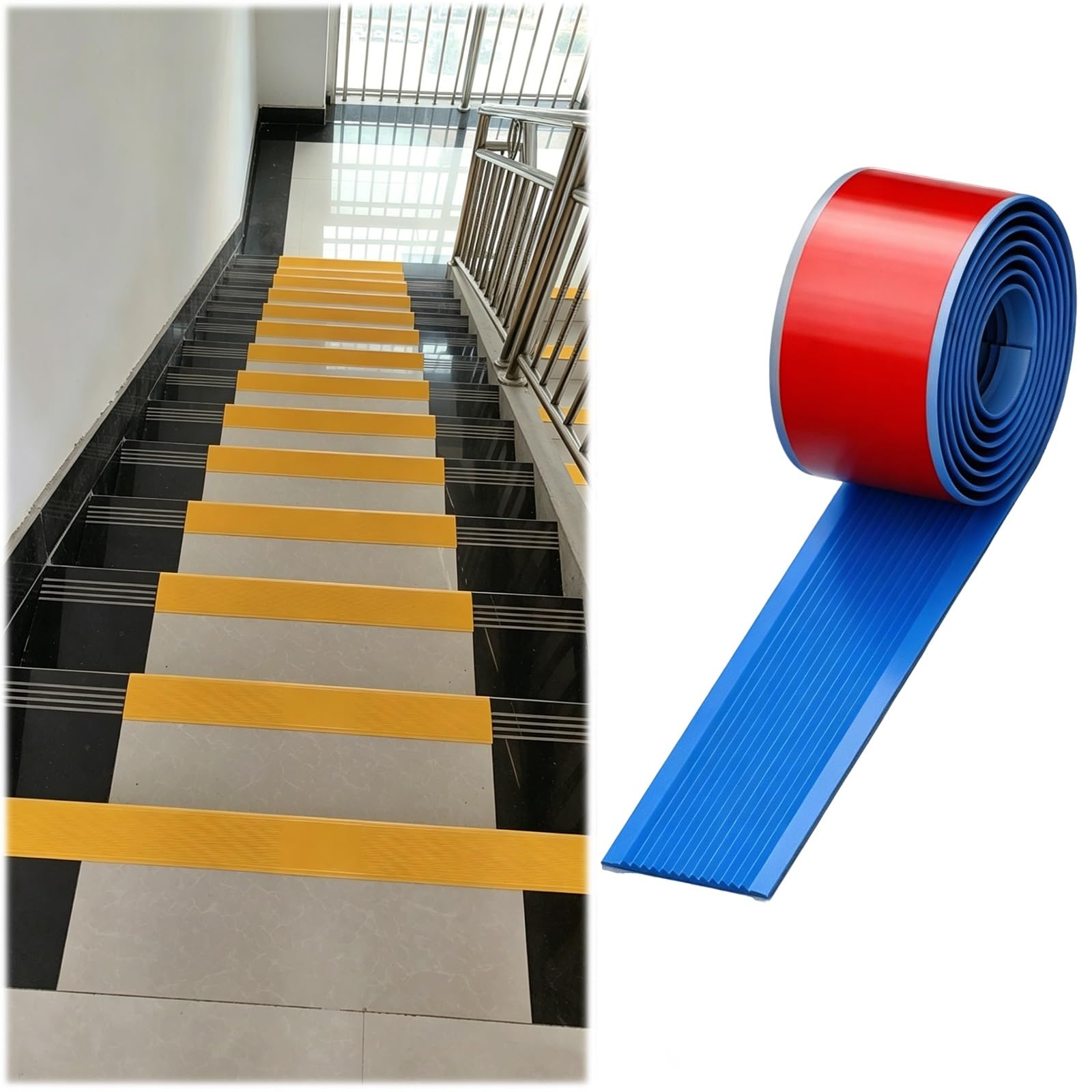 Garniture de bord d'escalier peler et coller en caoutchouc bleu souple
