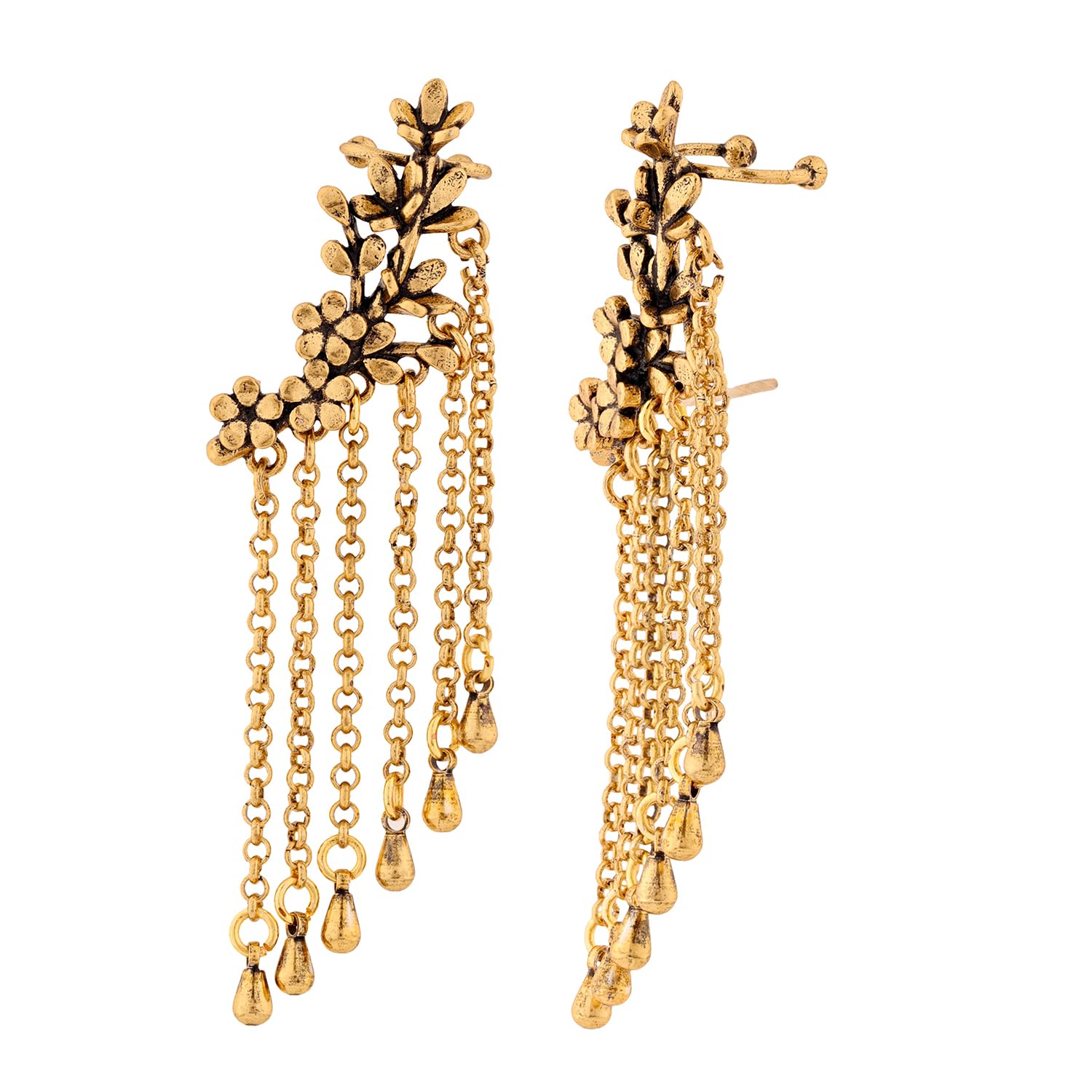 voylla Fringes Dramatic Statement Cuff Earrings For Women|Boho|Travel|Summer|Gold Oxidised|Gift for Women & Girls-picture-8