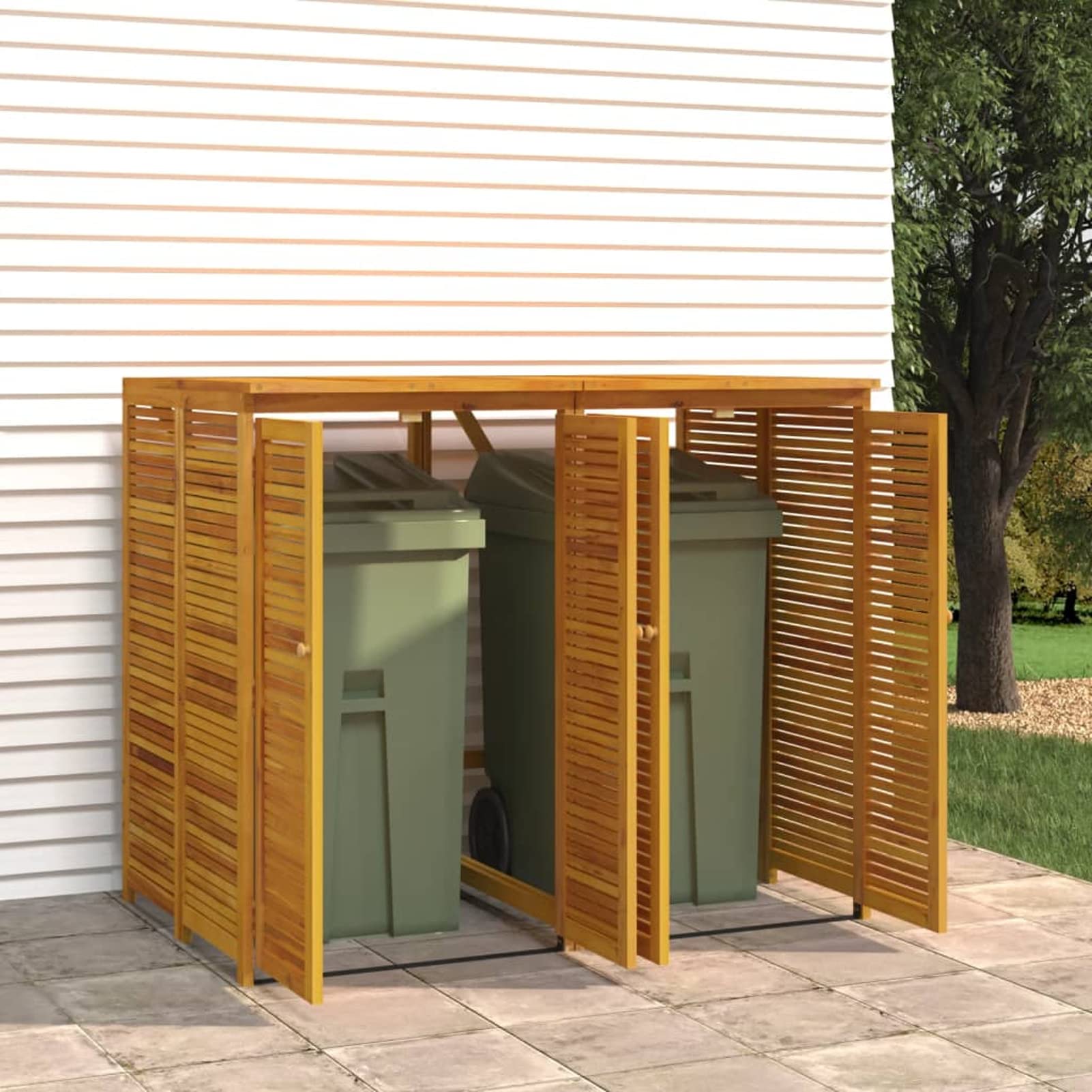 Festnight Mülltonnenbox 2er Mülltonnenverkleidung Mülltonnecontainer Holz 240L Müllcontainer Mülltonnenschrank Müllbox Draußen Massivholz Akazie (2 Tonnen)