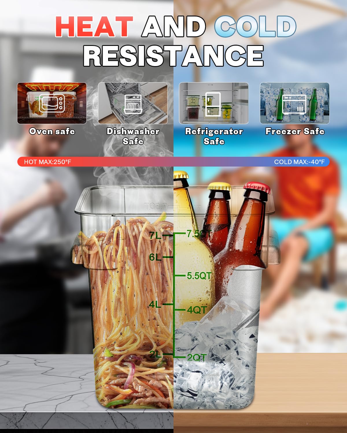 4QT NSF - Contenitori per alimenti, 8 pezzi, per uso alimentare, resistenti al caldo e al freddo, trasparenti, con coperchio, per impasti da cucina e ristoranti, cucchiai dosatori inclusi (verde)