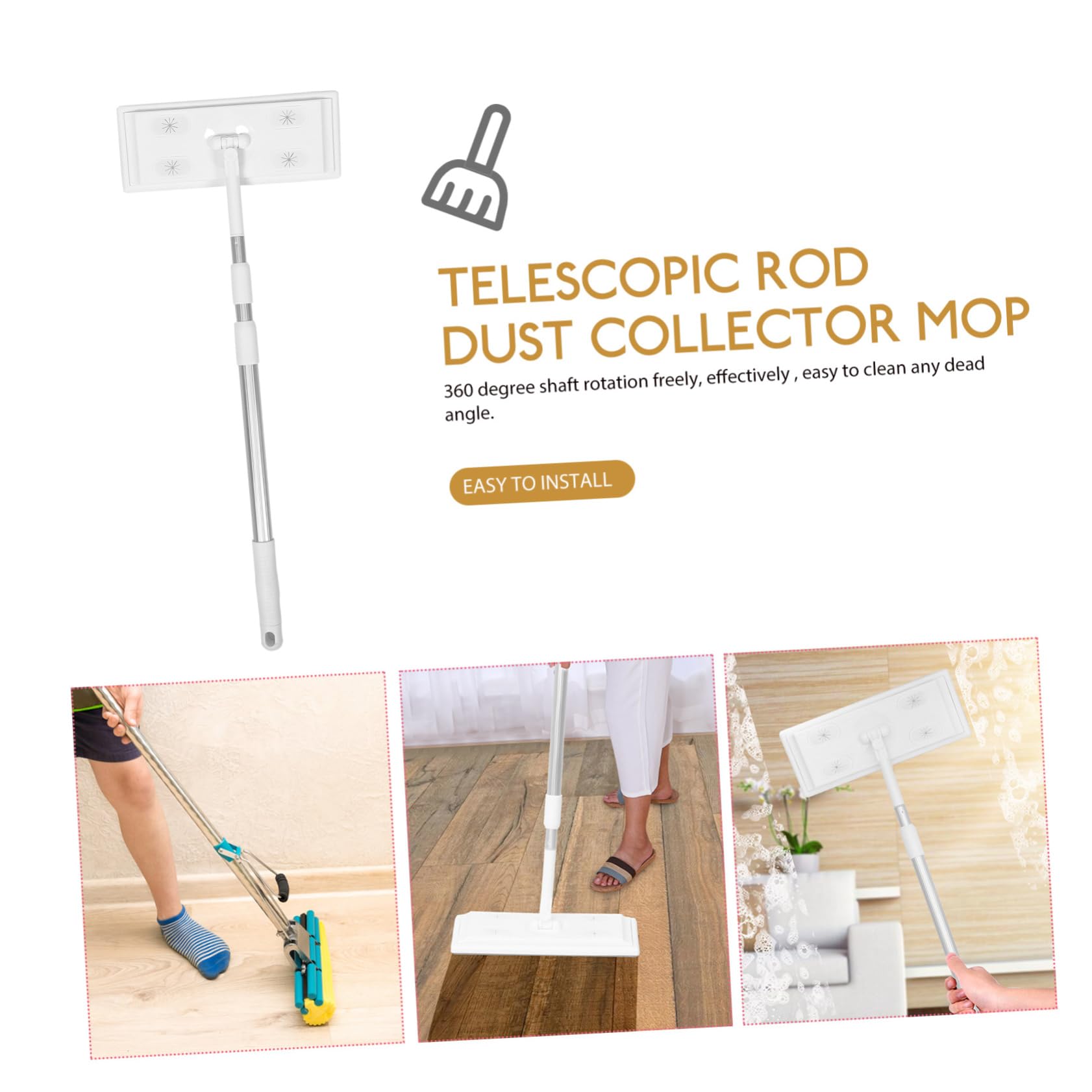 Didiseaon Trapeador Electrostático para Polvo 3 Secciones Varilla Telescópica, Fregona Plana de Hilo sin Pelusa, Herramienta de Limpieza Hogar para Suelos y Superficies, Limpieza , Uso Doméstico
