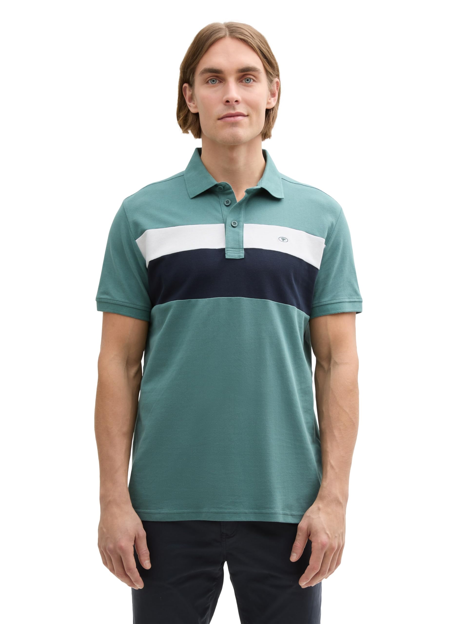 TOM TAILOR Herren Piqué Poloshirt mit Blockstreifen