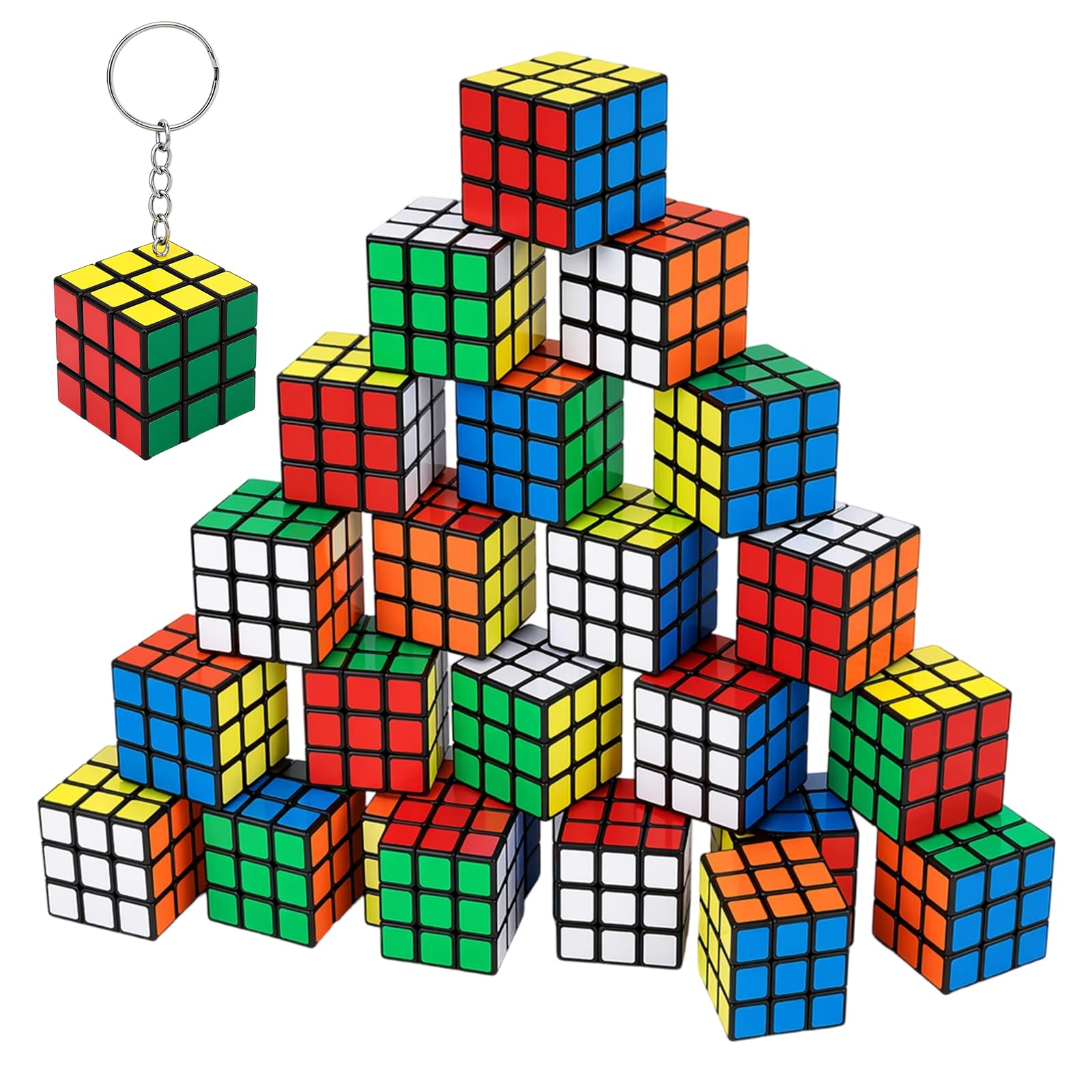 25 Mini Rubix Cube Set, Mini Rubix Cube Collection for Desk Decoration and Stress Relief, Rubiks Cube 3x3 Speed Cube with Smooth Rotation, Compact 3x3x3 cm Puzzle Games for Office Workers and Students