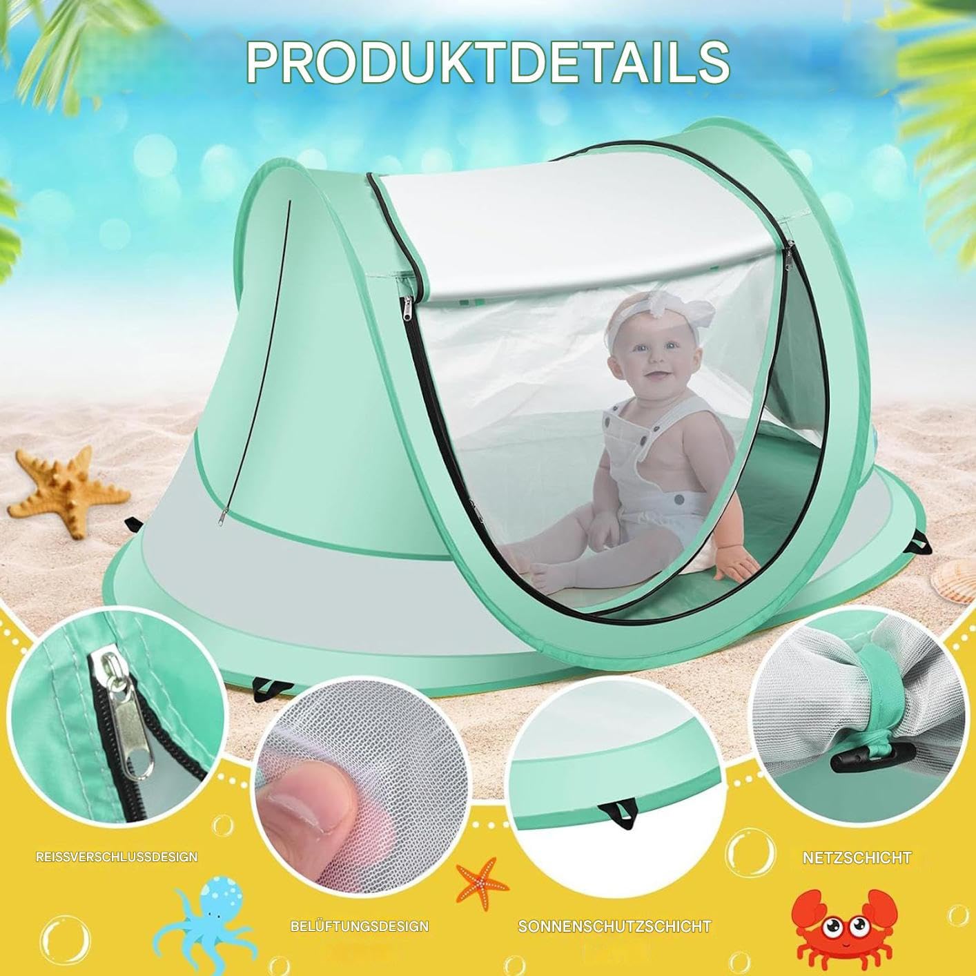 Pop-up per bambini – cupola portatile pieghevole casetta giocattolo all'aperto | protezione solare per vacanze, campeggio, piscina, viaggi, cortile, facile da montare, rete leggera e traspirante
