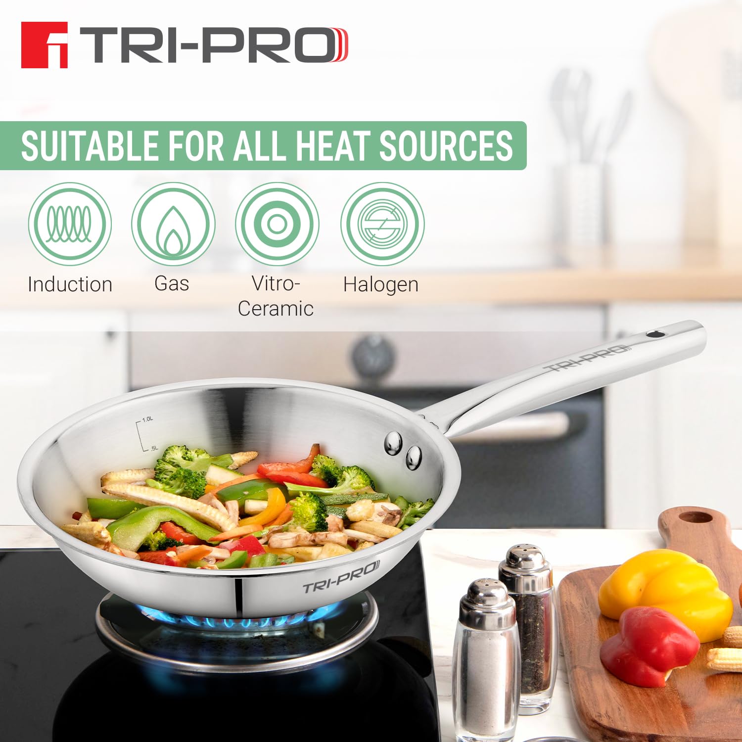 TriPro Triply Stainless Steel 22cm (1.4L) Frypan / Skillet, Triply Frying Pan for Cooking, Even and Faster Heating, Consumes Less Oil, Healthy Cooking, Easy to Clean - Induction and Gas Stove Ready 1