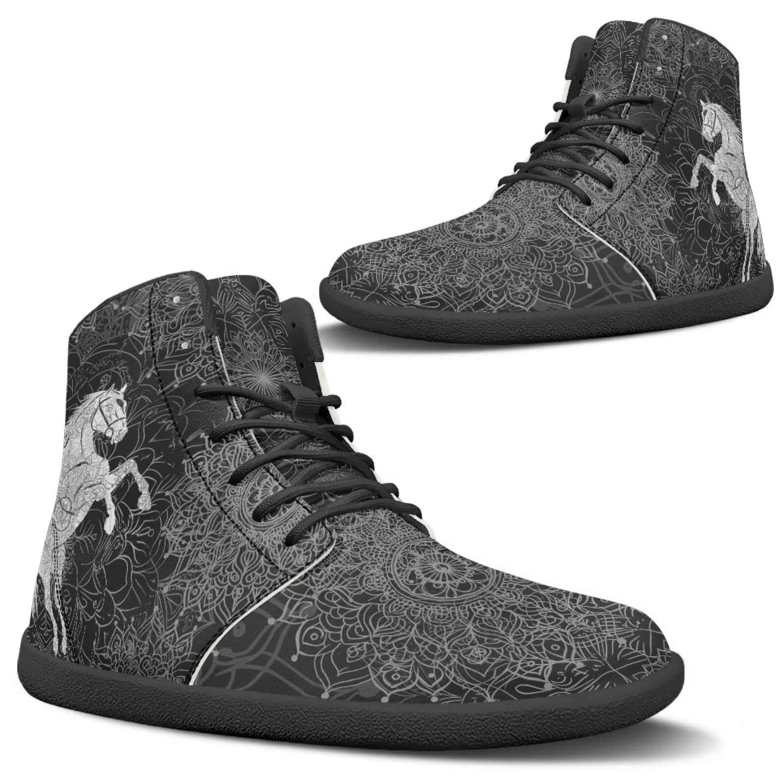 Glomenade Wild Horse Print Men's High Top Sneakers Wide Barefoot Shoes Classic Casual Walking Shoes Non Slip Trail Running Shoes Zero Drop Sole Working Sneakers