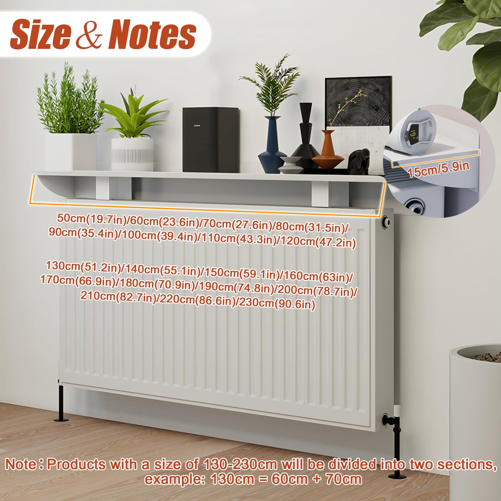 Aluminiowe półki grzejnikowe bez wiercenia, pływające osłony grzejników, nowoczesna, biała, 100 cm, półka do salonów, kuchni, łazienek i biur, stylowa dekoracja domu
