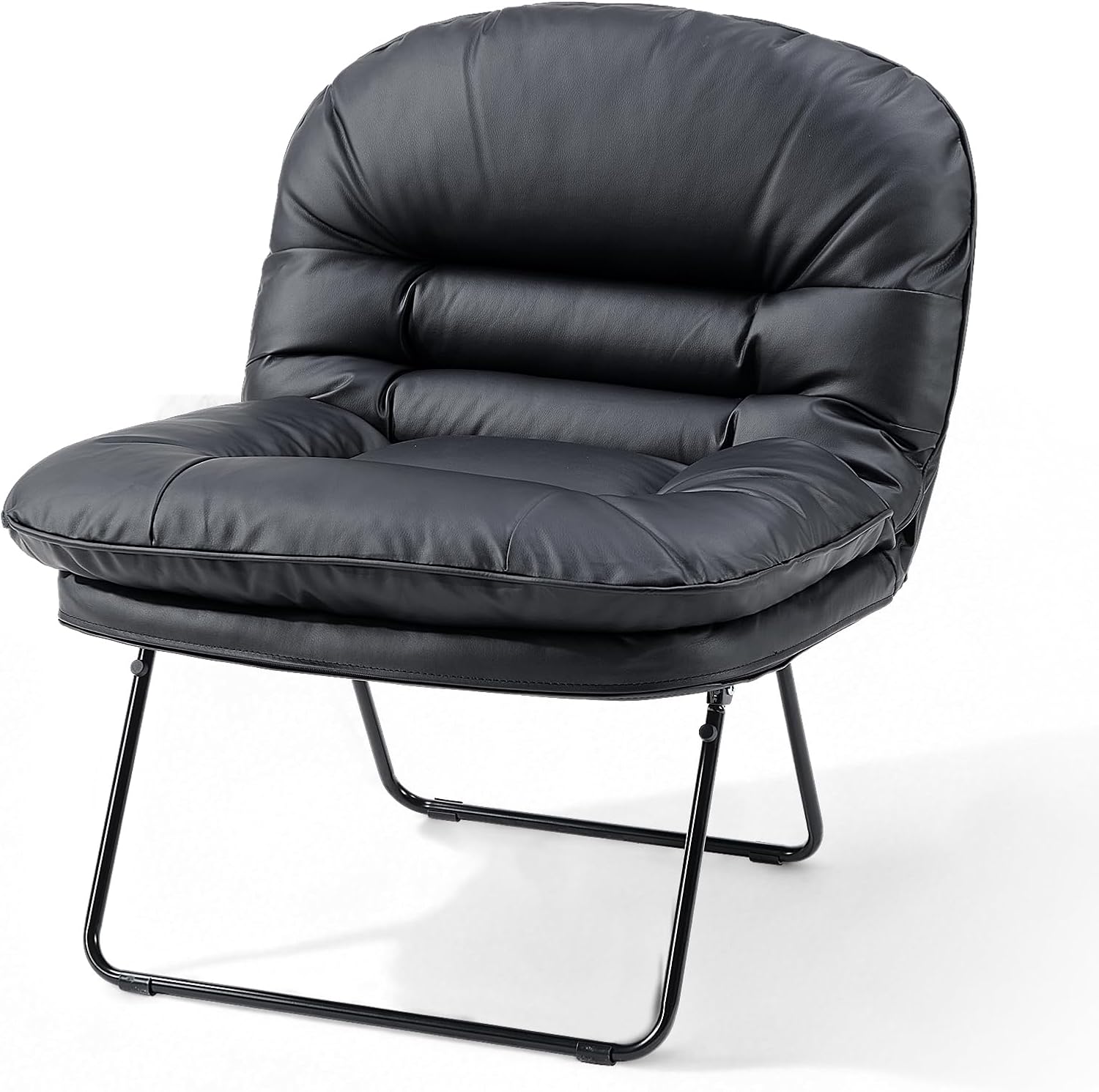 NEWBULIG Floor Chair Adjustable, Space Saving Accent Chair for Living Room & Bedroom, Comfy Reading & Meditation Chair, Compact Foldable Design for Easy Storage, Modern Faux Leather Black