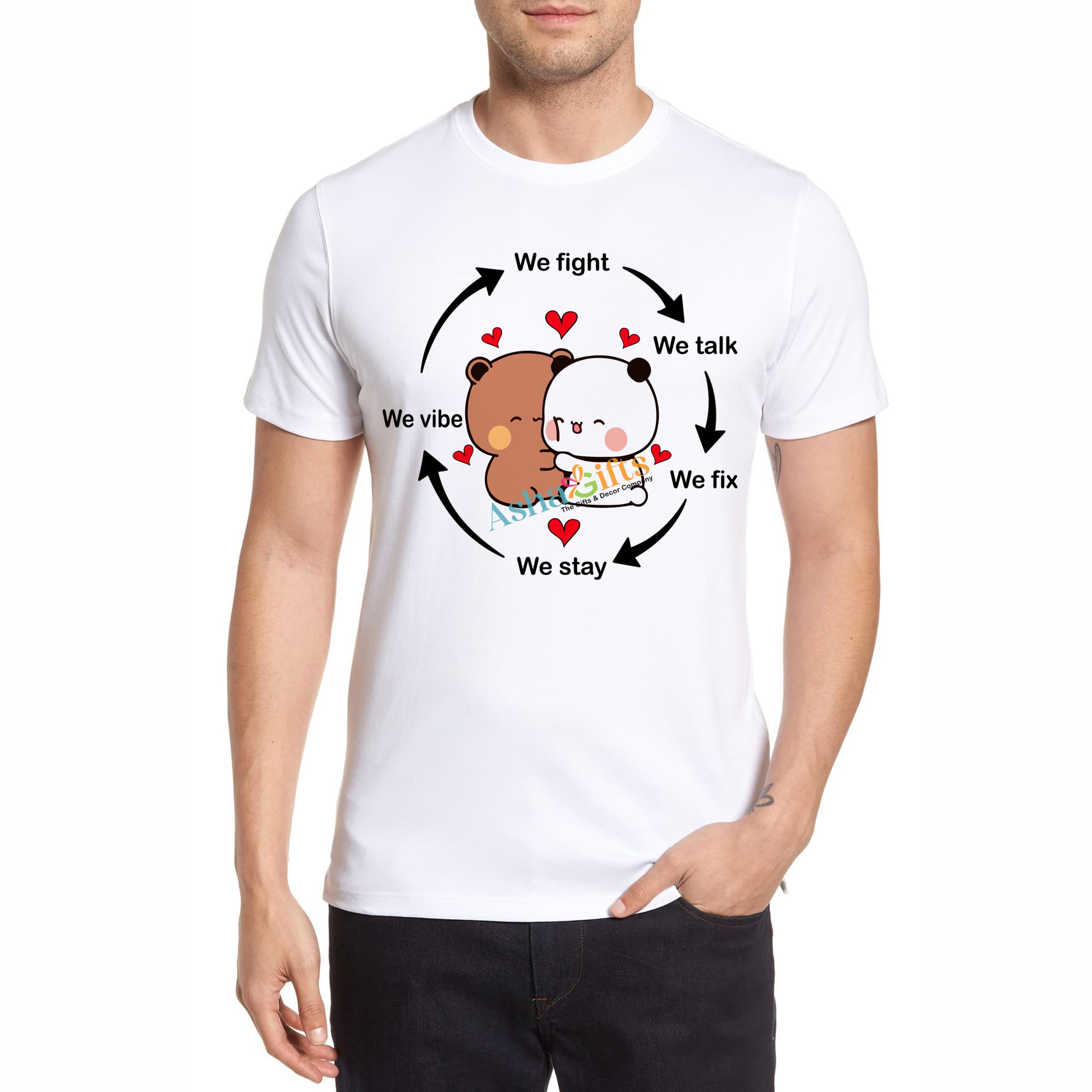Bubu Dudu Lover Round Neck T-Shirt Female Regular Fit Milk Mocha Bears Panda GUGU BUBU DUDU Cartoons 1 Pcs Unisex Polycotton-picture-10