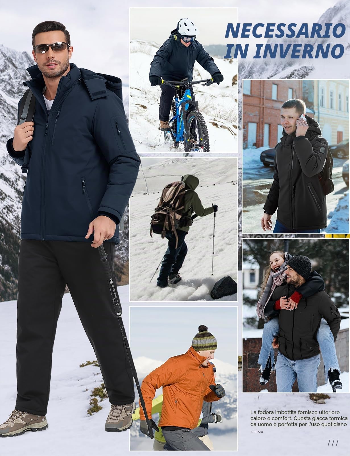 Voqeen Giubbotto Invernale Uomo Idrorepellente Softshell Cappotto Con Cappuccio Leggero Isolato Giacca Imbottita Per Escursioni In Montagna