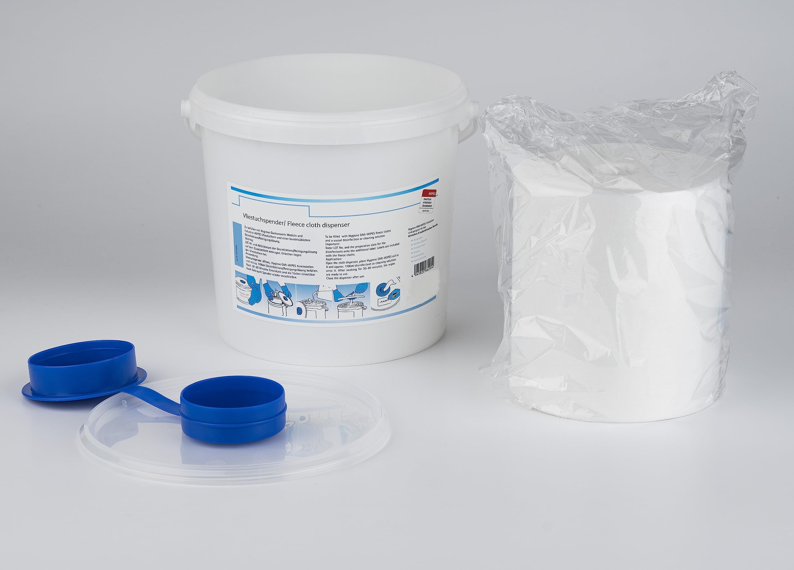 Reinigungstuch M-Wipes aus Spunlace | Weiß | Vliesrollen im Spendereimer | Wischtuch | Reinigung & Hygiene | 17x25 cm | ca. 200 Abrisse | 2 Rollen + 2 Eimer