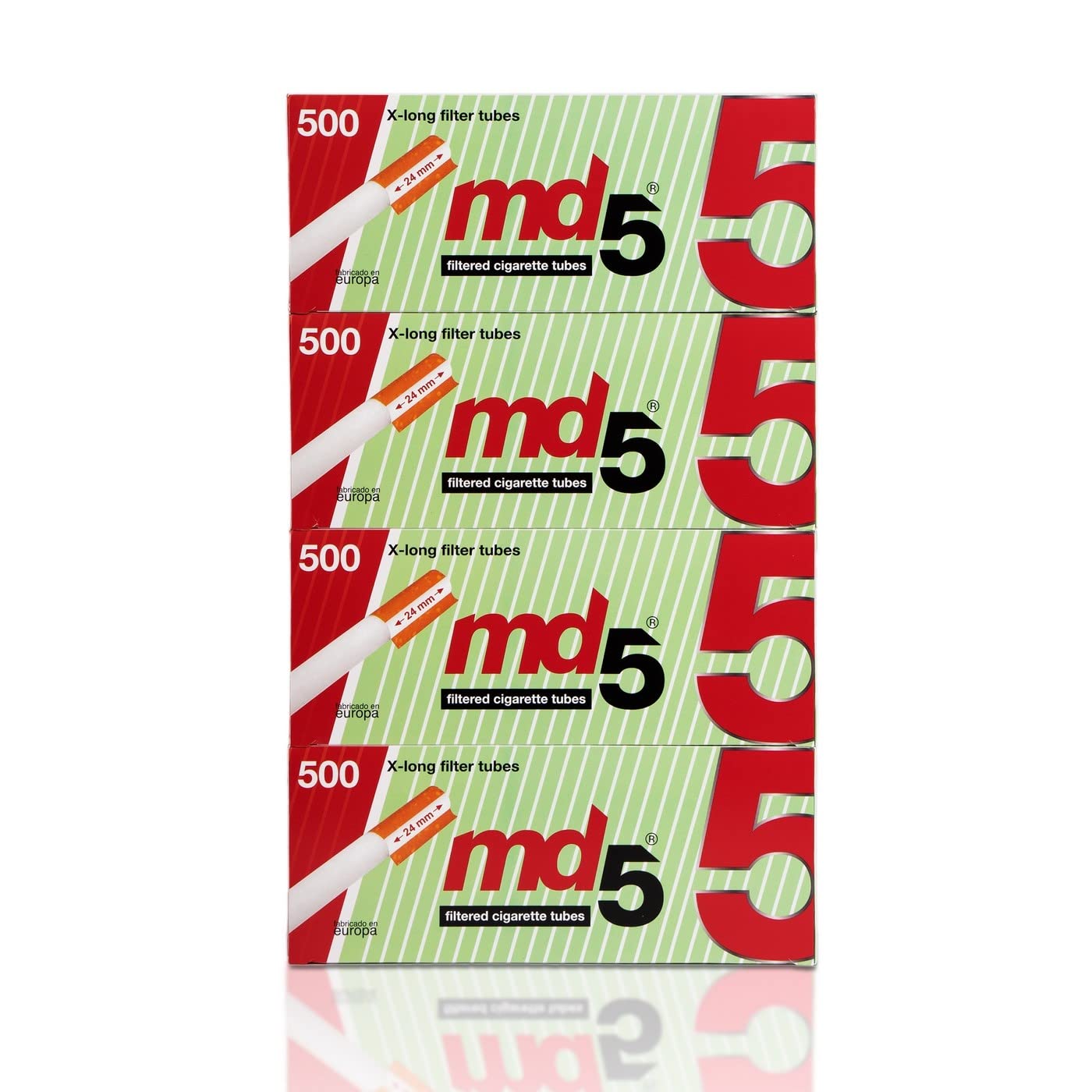 Tubos con filtro largo para rellenar MD5 | Pack de 24 cajas de 500 tubos FILTRO LARGO – 12.000 tubos para entubar cigarrillos – cigarros vacíos para rellenar con tabaco.