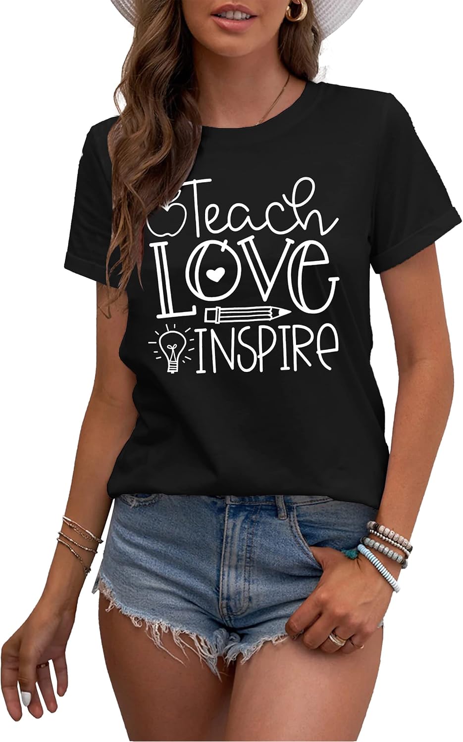 MAIHUN Womens Teacher Life Shirt Teach Love Inspire Tshirt Teach Tee Tops - Image 3