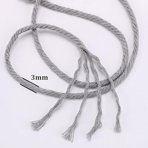 Miniatura 3 de Cuerda de Macramé Gris Claro 3mm x 109 Yardas, Cuerda de Algodón de Colores Cuerda para Manualidades Cuerda de Algodón Colorida para Colgar en la