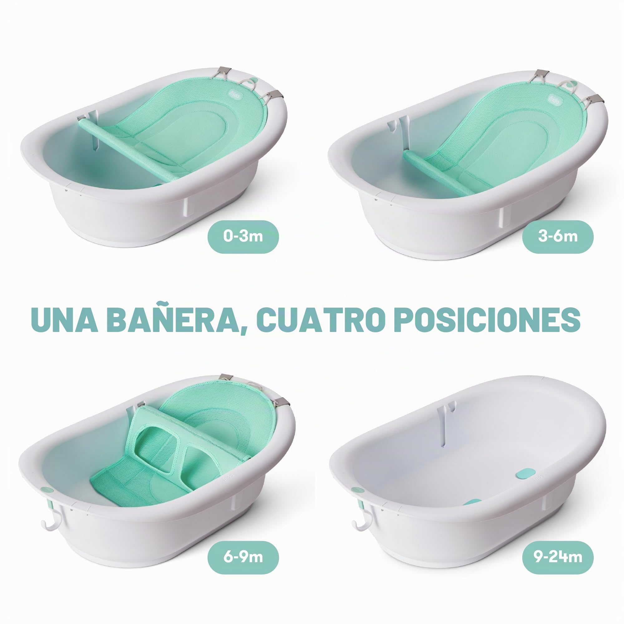 Frida Baby Bañera 4 en 1 Grow-with-Me | Transforma la bañera infantil en asiento de baño para niños pequeños con respaldo para sentarse asistido en la bañera