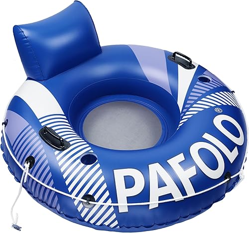 Pool Float Adult, Inflatable River Tube Float, River Tubes for Floating Heavy Duty with Mesh Bottom, Comfortable Backrest & 2 Cup Holders & Durable