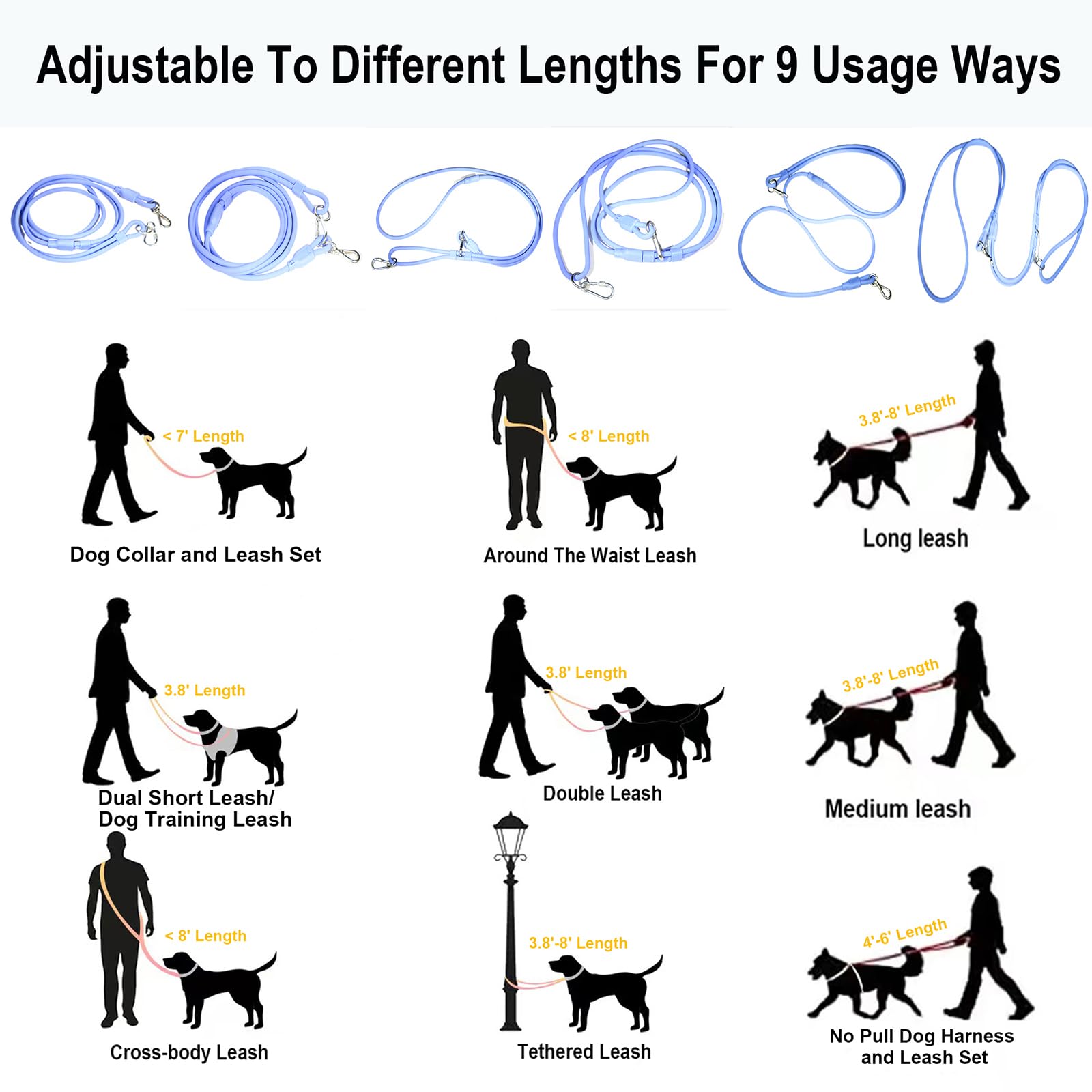 Correa manos libres para pasear al perro, correr, ciclismo, entrenamiento, ajustable, impermeable, se usa como cinturón, correa redonda para perro y cierre resistente para perros pequeños, medianos y