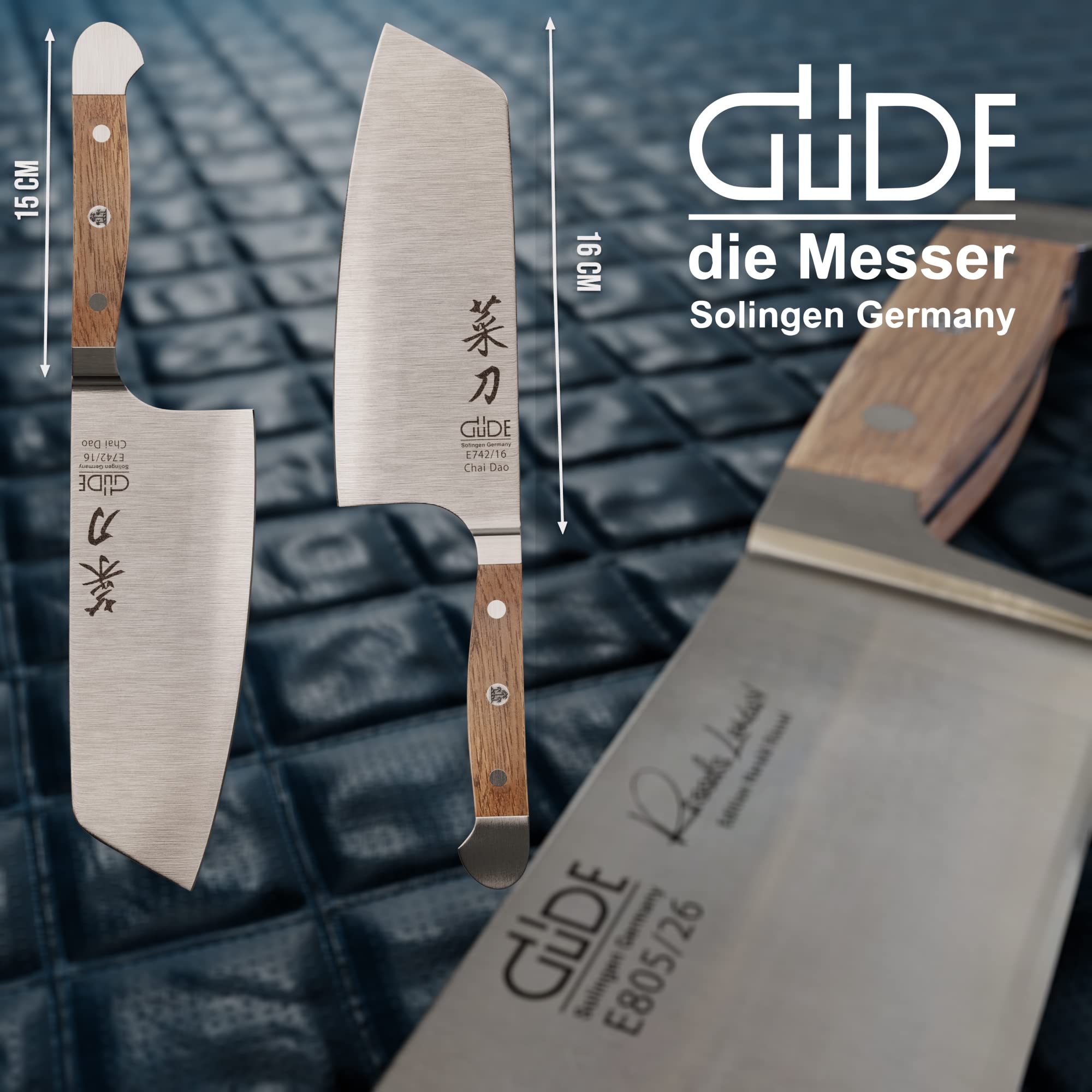 Güde E742/16 - Chai dao Cuchillo Cocinero Chino Alpha Roble 16 cm Madera de cubas de Roble (h.nr.)