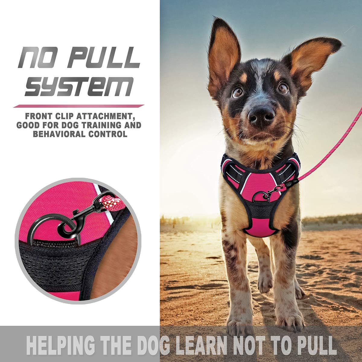 BARKBAY No Pull Dog Harness Front Clip Heavy Duty Reflective Easy Control Handle for Large Dog Walking(Pink,S) - Image 4