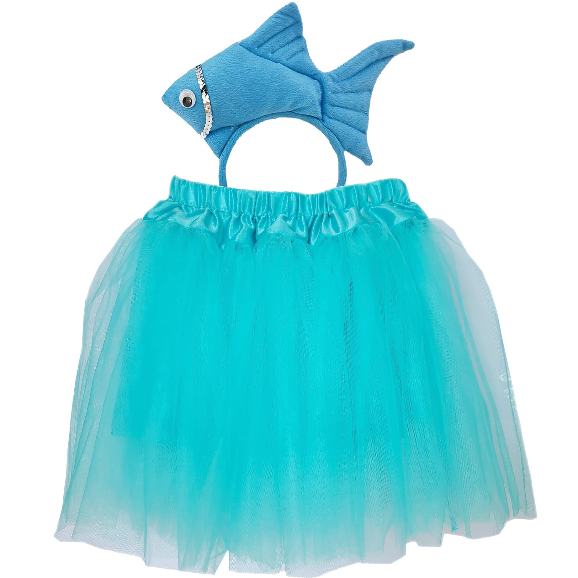 TIKSON 2 Pieces Fish Goldfish Marine Life Sea Animal Costume Headband and Tutu for Halloween Dress Up Blue