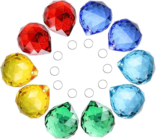 HDCRYSTALGIFTS Paquete de 10 atrapasoles de bola de cristal de 1.181 in para ventana, diseño de arco iris, cristales colgantes, atrapasoles, ventana