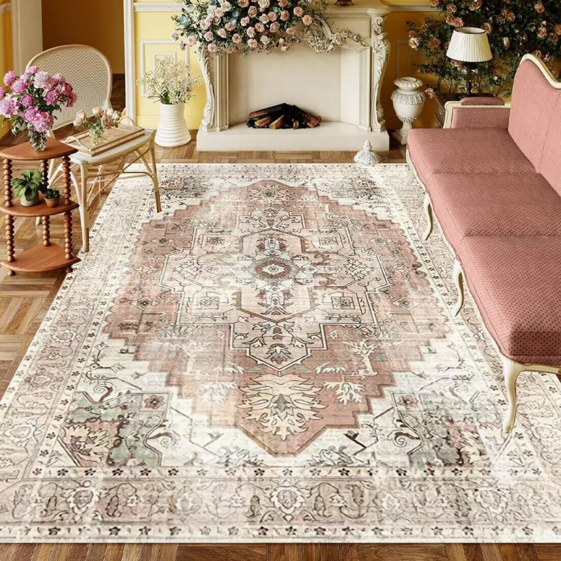Tapis couloir rose chambre adulte 160x230cm grand format