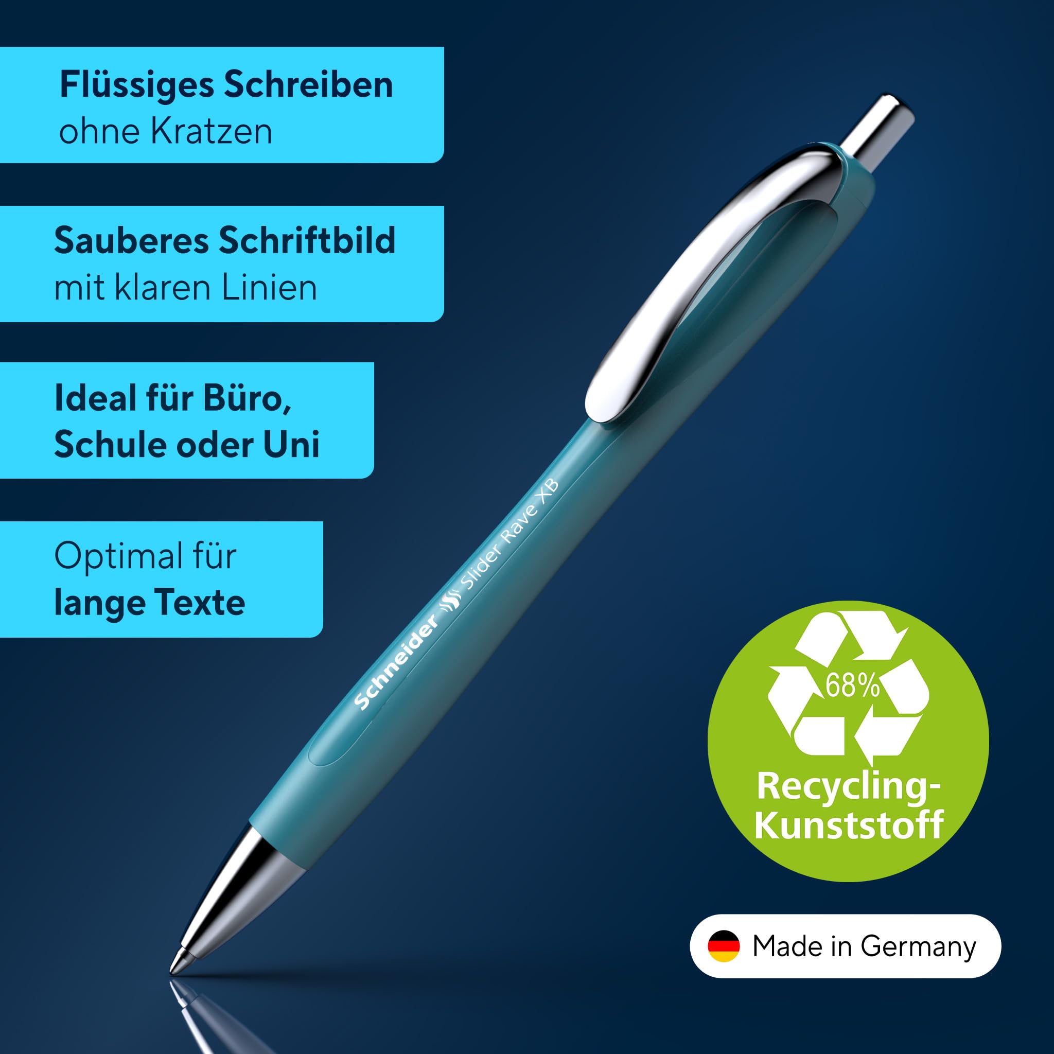 Besuche den Schneider- Schneider 132564 Slider Rave XB Kugelschreiber (Weiches Schreiben ohne Kratzen für lange Texte in Schule, Uni und Beruf) 4 Stück, Schwarz + 3 Farben, Tinte: Blau in use