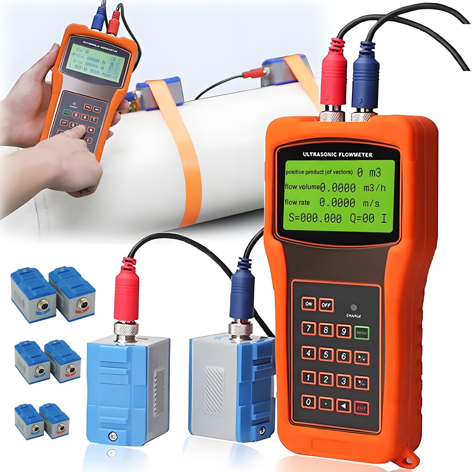 Medidor de Caudal Ultrasónico TUF-2000H,Medidor de Caudal de Agua,Medición Sin Contacto,Pantalla LCD Grande,Batería Recargable Integrada,Amplio Rango de Medición,Alta Precisión DN15-DN6000