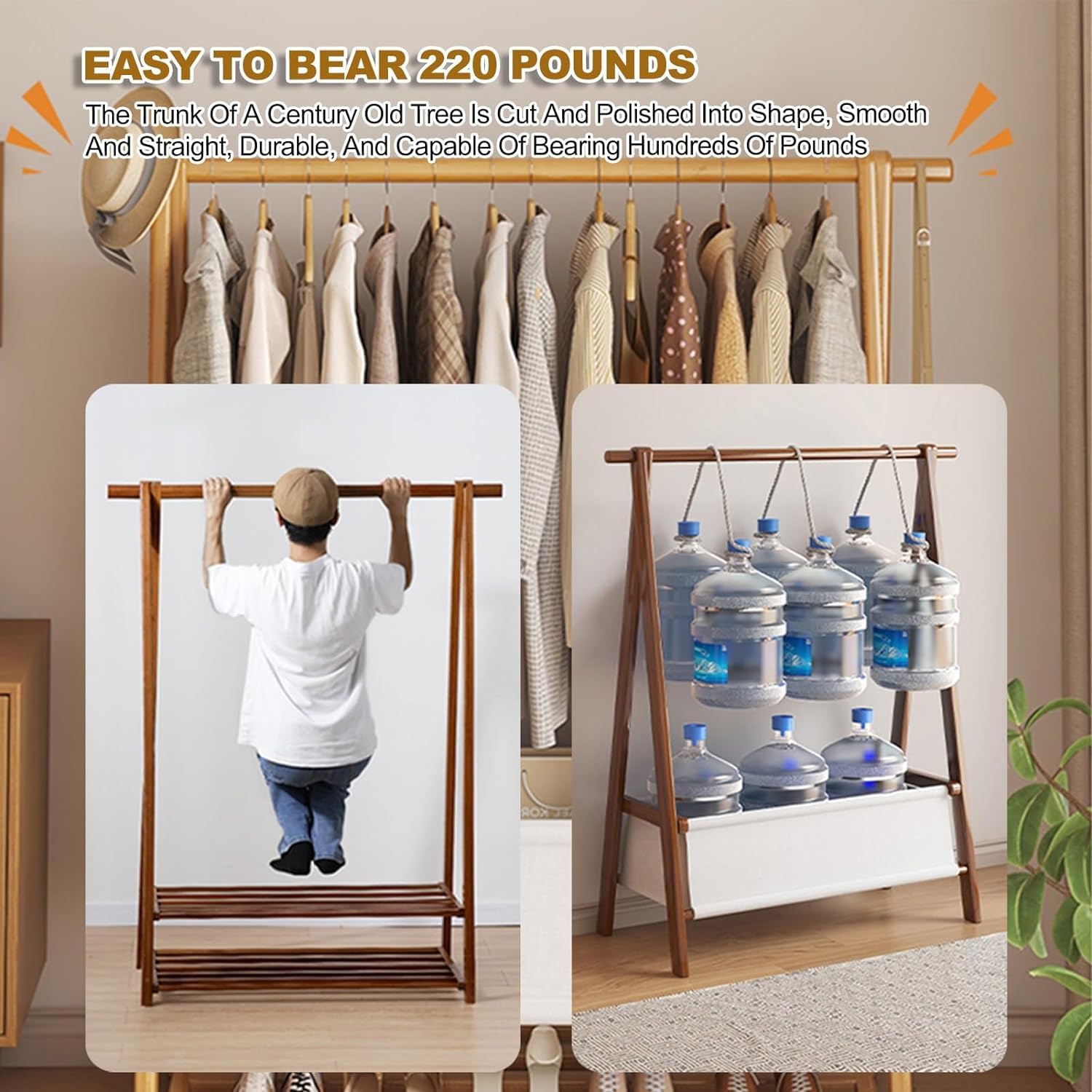 Amazon.com: Foldable Clothing Garment Rack, Wooden Clothes Hanging