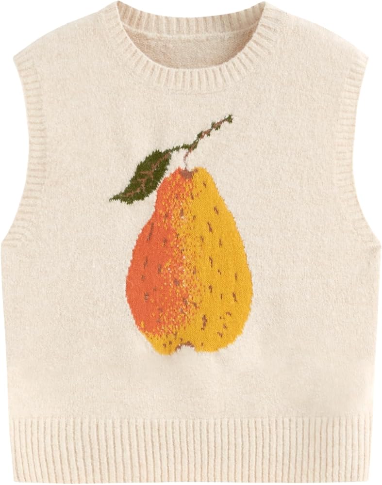 CIDER Women's Sweater Vest Knit Sleeveless Pear Cute Graphic