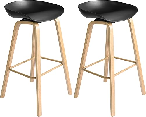 Taburetes de bar de 28.7 pulgadas, sillas de cocina, altura de mostrador, taburetes de bar con patas de madera, interiores y exteriores, Negro -