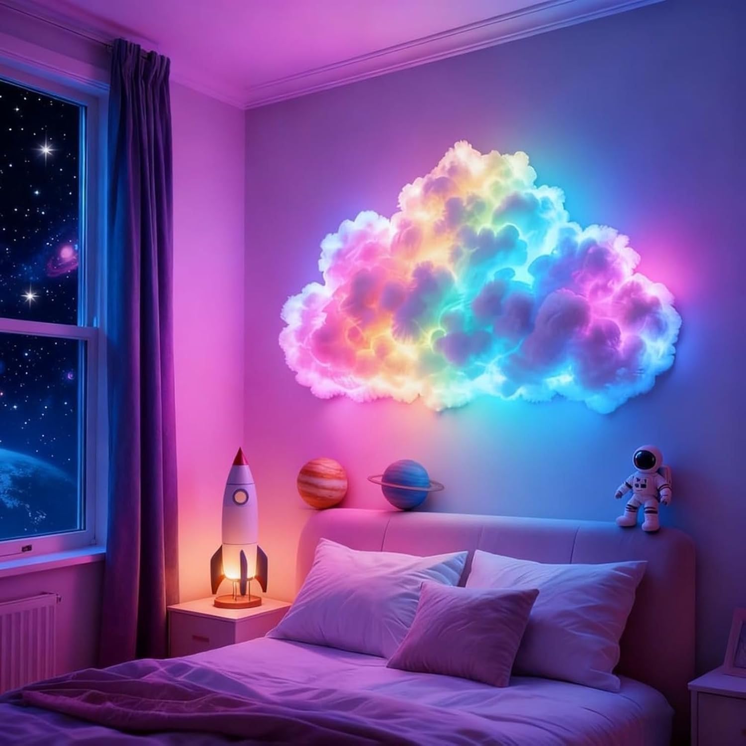 DIY Thundercloud LED Light, 3D Multicolor Thunder Cloud Light, Music Syncs Thunder Cloud Lamp LED Lights for Wall Ceiling, USB Powered Adjustable Big Thundercloud Night Lights, for Home Party Decor