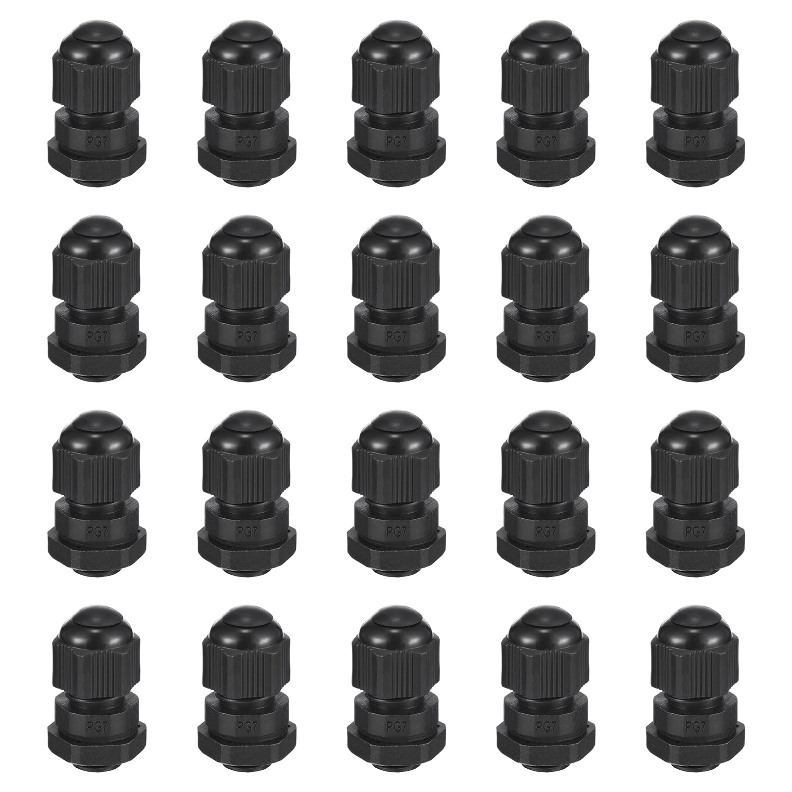 sourcing map 20 Pcs IP68 Waterproof Cable Gland, PG7 PA Plastic Strain Relief Cord Connector with Tube Plugs for 3-6.5mm Electrical Wiring Outdoor Enclosures, Black
