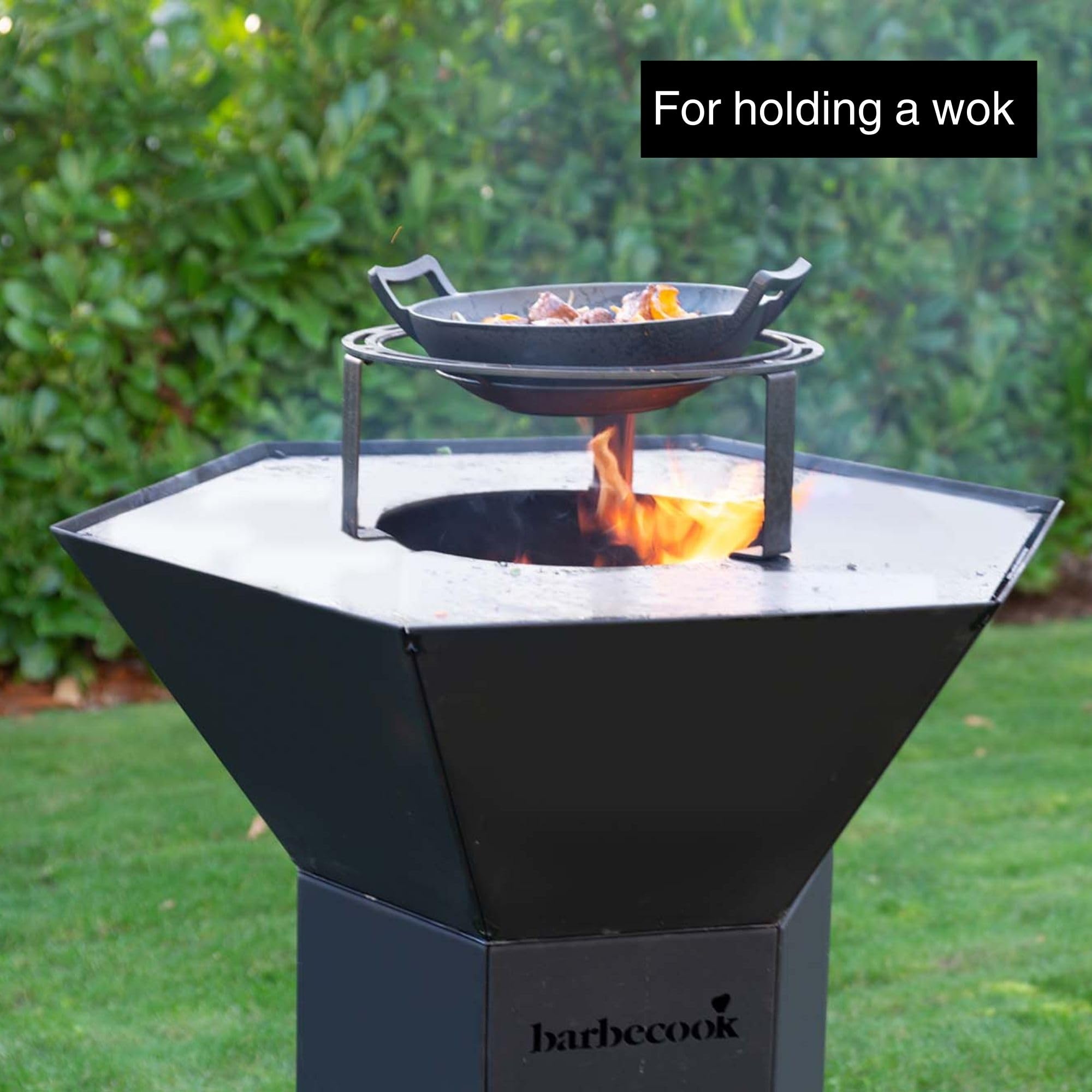Barbecook Dynamic Center stojak na wok i garnek do garnka o średnicy 36 cm z odpornej na wysokie temperatury stali, kompatybilny z grillem opalanym drewnem Nestor
