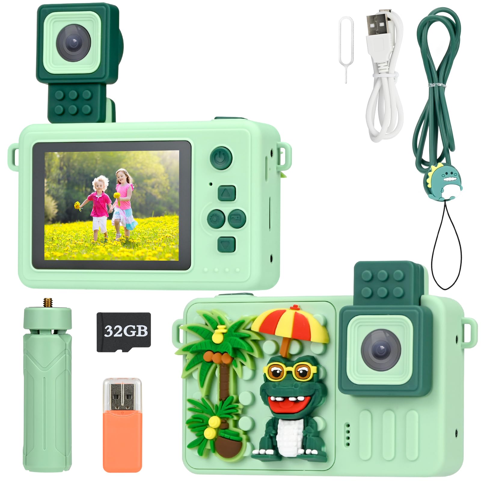 Srclo Kids Camera with Building Block Design, 32GB SD Card, Birthday Gift for Children 3-12 Years