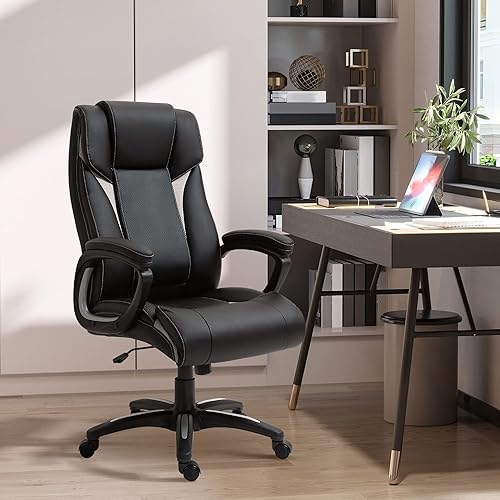 Miniatura 2 de Vinsetto Silla ergonómica de oficina ejecutiva de respaldo alto con reposabrazos acolchados, altura ajustable, silla de escritorio de piel sintética