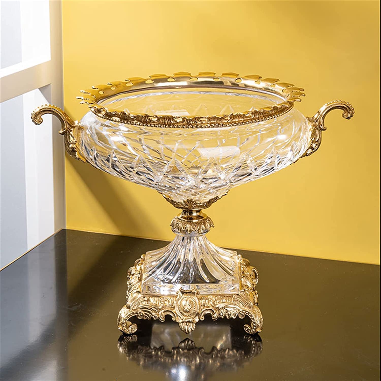Corbeille à Fruits Assiette À Fruits Ronde En Verre Transparent Décor De Bureau La Maison Plat Bol Bonbons Base Laiton Paniers de Rangement de Cuisine