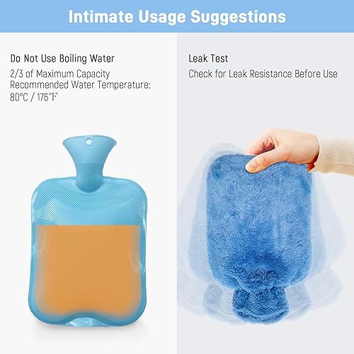 Miniatura 10 de Botella de agua caliente con tapa, bolsa de agua caliente de goma de 2 L para aliviar el dolor, calambres menstruales, manos y pies, compresión