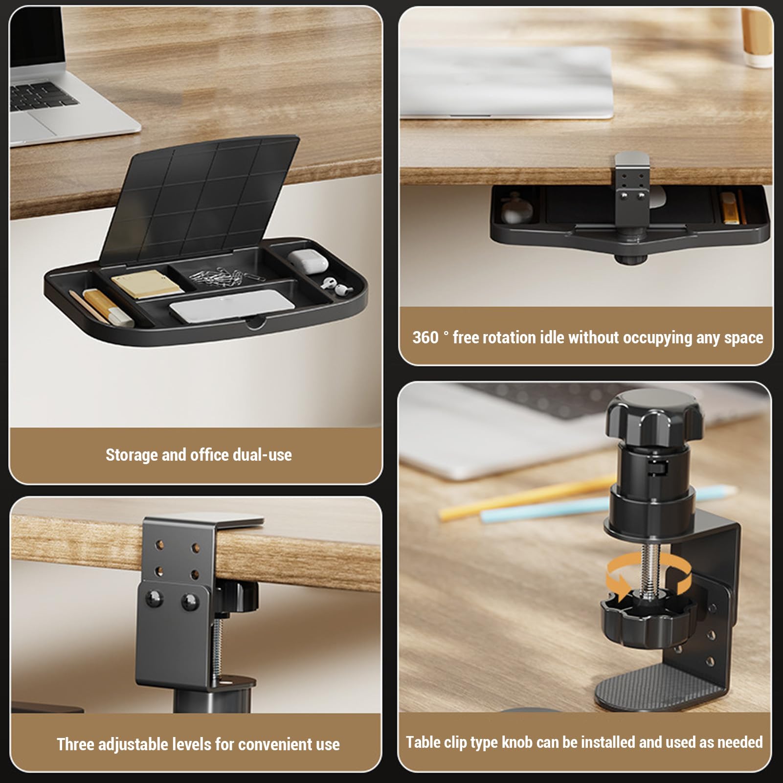 Vassoio per mouse sotto la scrivania, morsetto sulla piattaforma, prolunga girevole a 360°, morsetto sulla piattaforma per mouse, supporto per mouse regolabile, vassoio girevole da scrivania, accessor