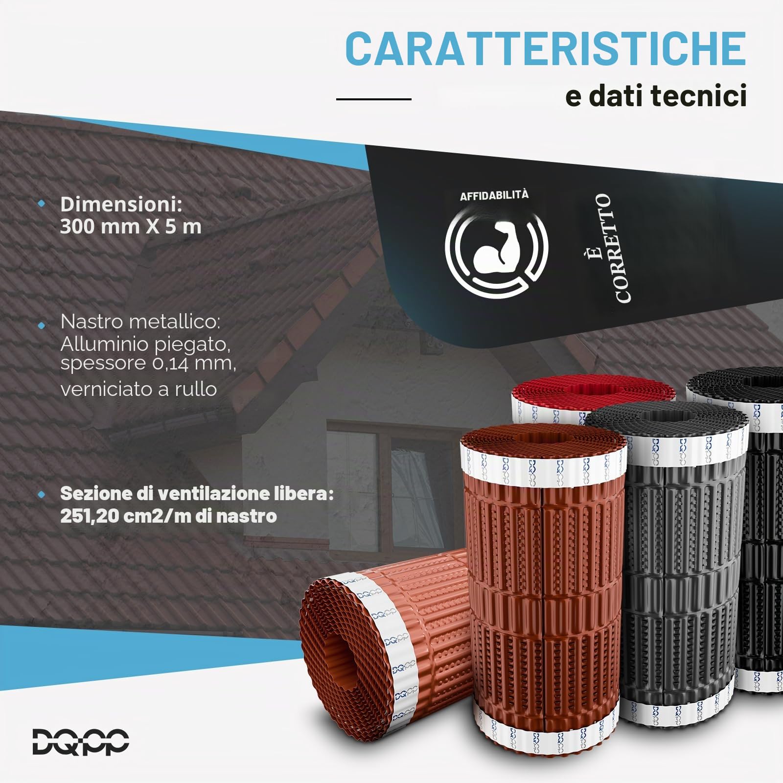 5m x 300mm Rosso marrone SOTTOCOLMO VENTILATO realizzato in alluminio pieghettato, rivestito con vernice poliestere strisce adesive butiliche impermeabilità sigillatura RAL 3011 [500cm x 30cm]