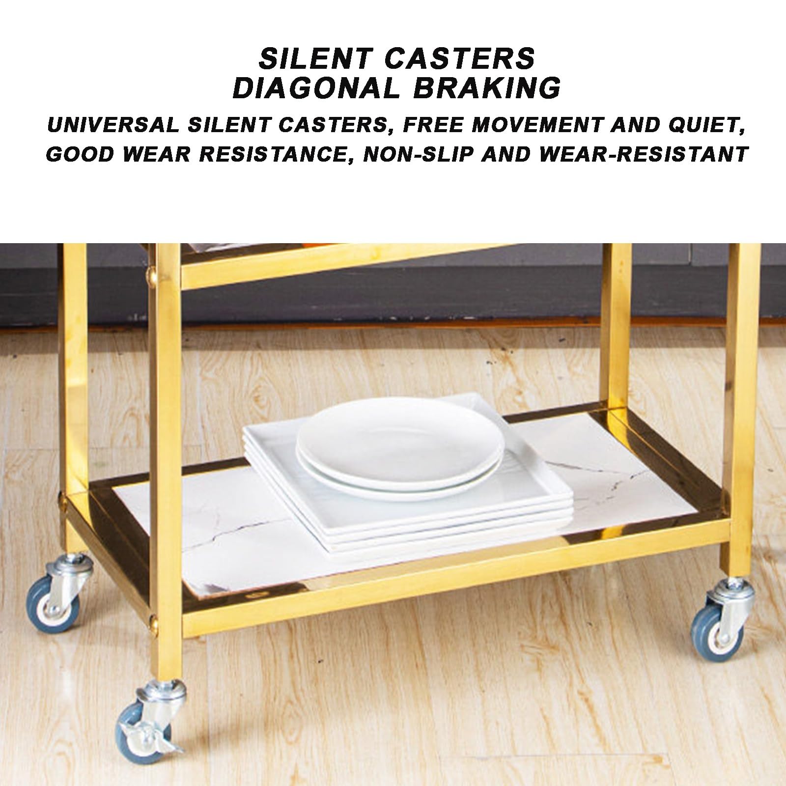 Carrello Multiuso con Ruote, 3 Ripiani, Carrello da Cucina/Bar in Metallo, Carrello Mobile per Servizio Alimentare con Maniglia e Ruote per Ristorante, casa, dispensa, Feste