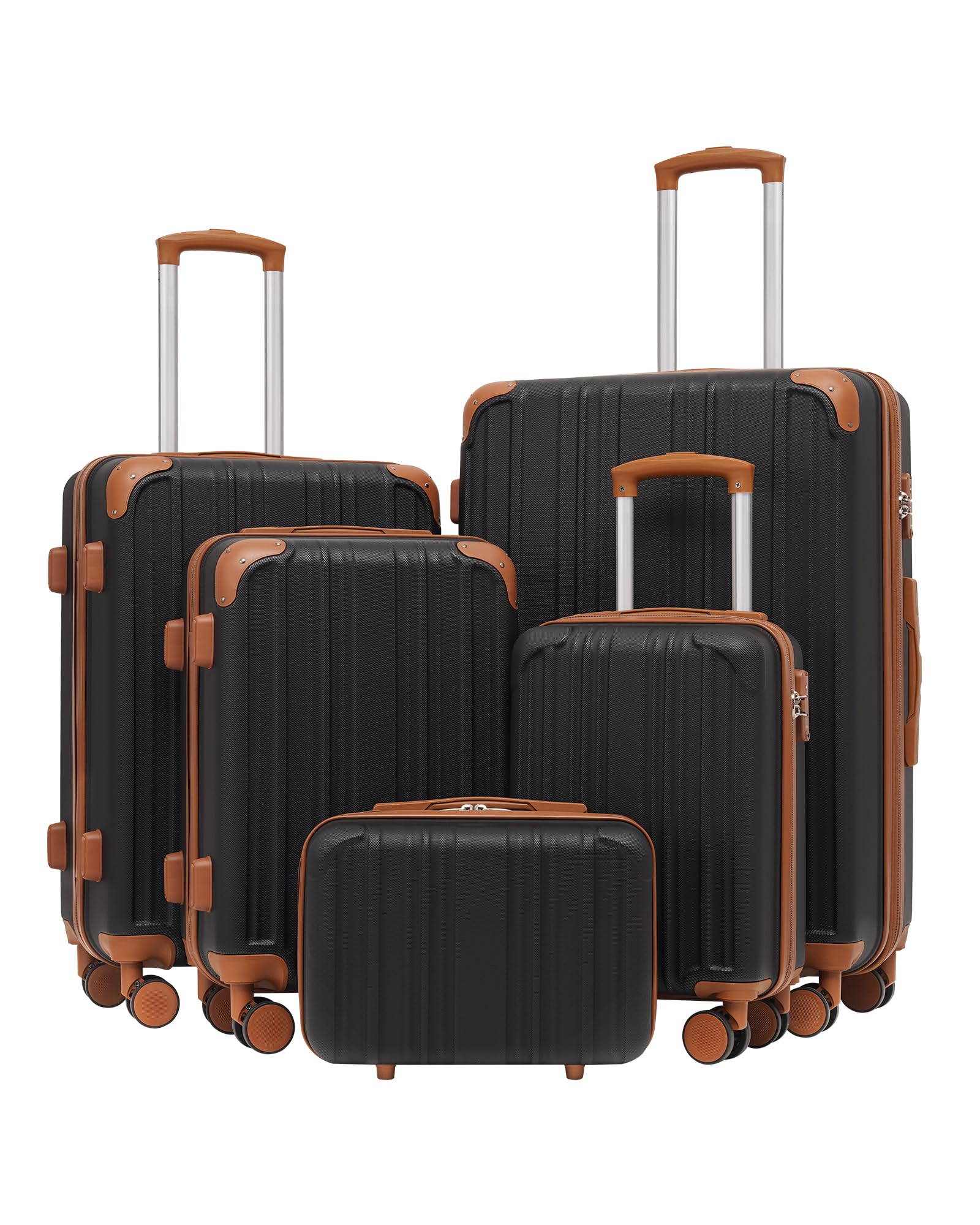 Coolife Luggage Sets, 5 Piece Durable Suitcase, Lightweight Carry on Luggage with ABS Hardshell, Dual Spinner Wheels, TSA Lock and YKK Zipper(apricot black, 5 piece set)