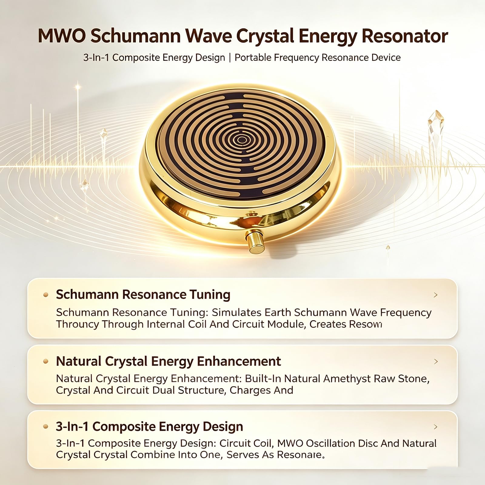 7,83 Hz Schumann generator częstotliwości, oscylator wielofalowy, cewka Tesla, z kamieniem ametystowym, pleciony sznurek, zasilany bateriami, dla relaksu, poprawy snu, medytacji